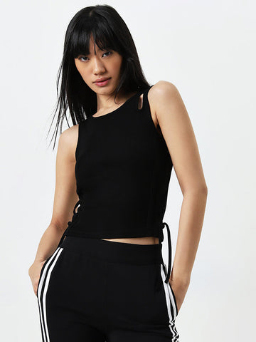 Studiofit Black Cut-Out Detailed Cotton Top