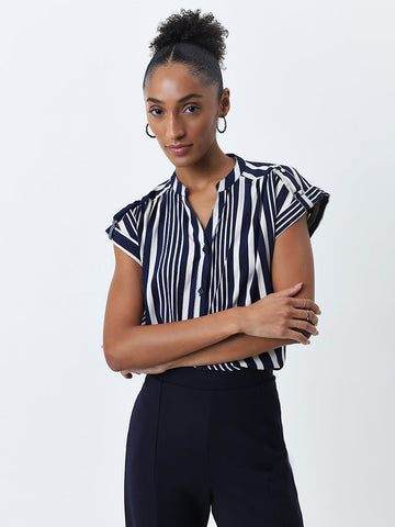 Wardrobe Navy Stripe Printed Top