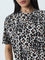 Nuon White & Black Animal Printed Cotton T-Shirt