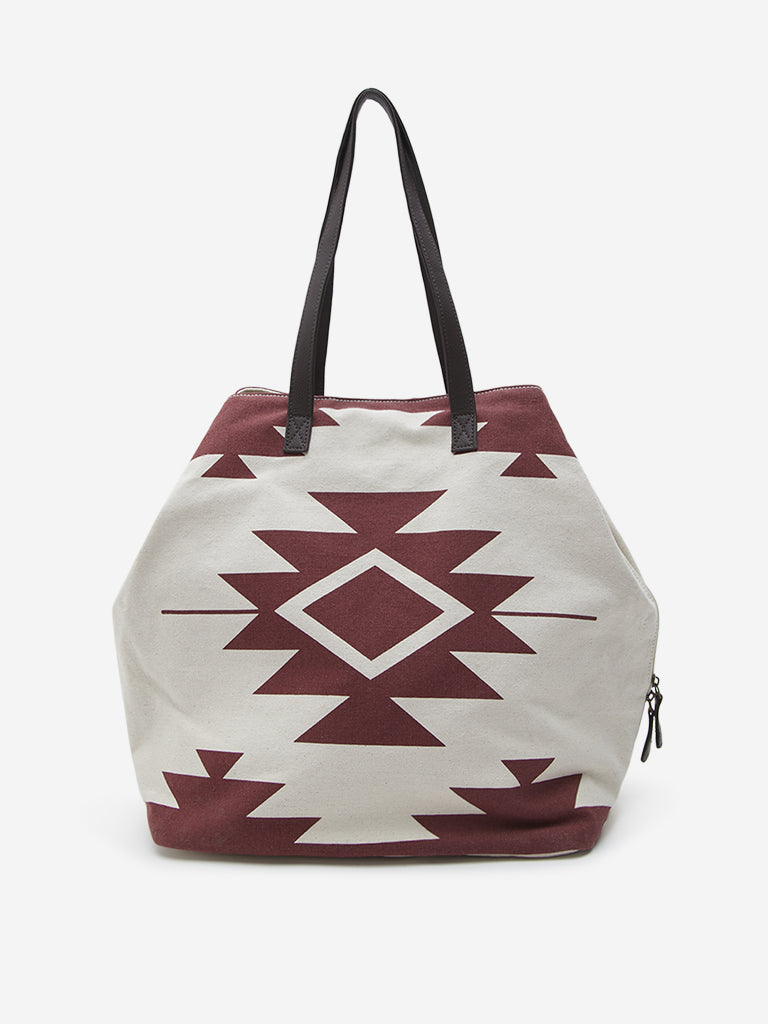 Westside Accessories Beige & Maroon Abstract Shoulder Bag