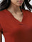 Wunderlove Rust Solid V-Neck Cotton Lounge Top