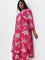 Diza Magenta Foliage Printed A-Line Cotton Kurta