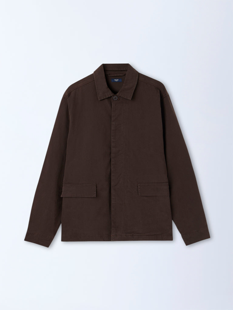 Ascot Brown Relaxed-Fit Cotton-Blend Jacket