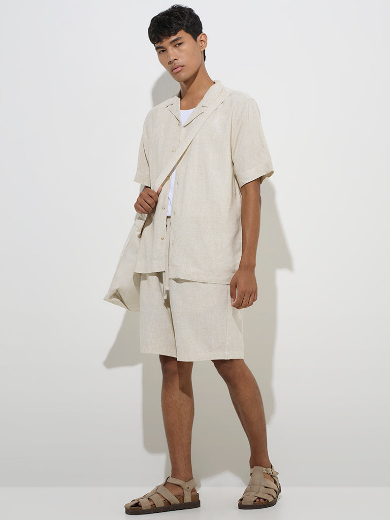 ETA Beige Relaxed-Fit Mid-Rise Cotton-Blend Shorts