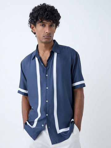 Ascot Navy Printed Relaxed-Fit Shirt