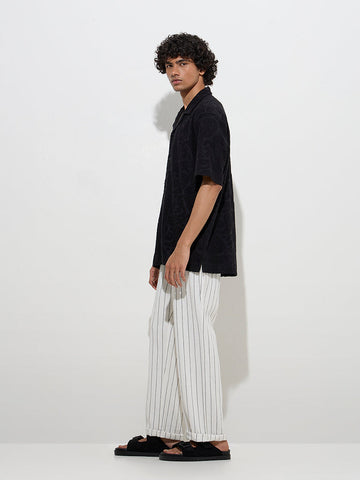 ETA Black Paisley Design Relaxed-Fit Cotton-Blend Shirt