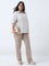 Gia Beige Solid High-Rise Cotton-Blend Pants with Belt