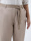 Gia Beige Solid High-Rise Cotton-Blend Pants with Belt