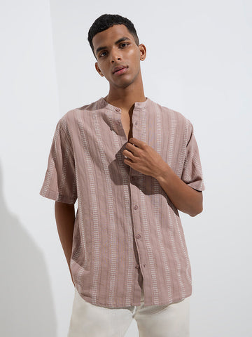 ETA Dusty Pink Striped Relaxed-Fit Cotton Shirt