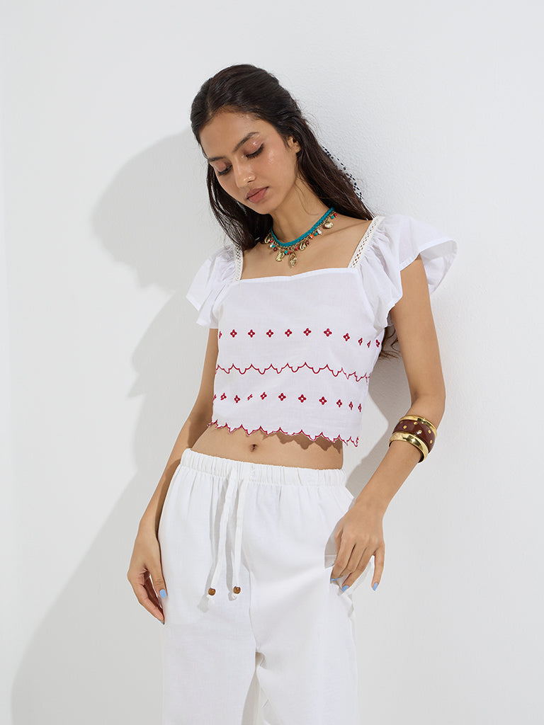 Bombay Paisley White Floral Design Cotton Top