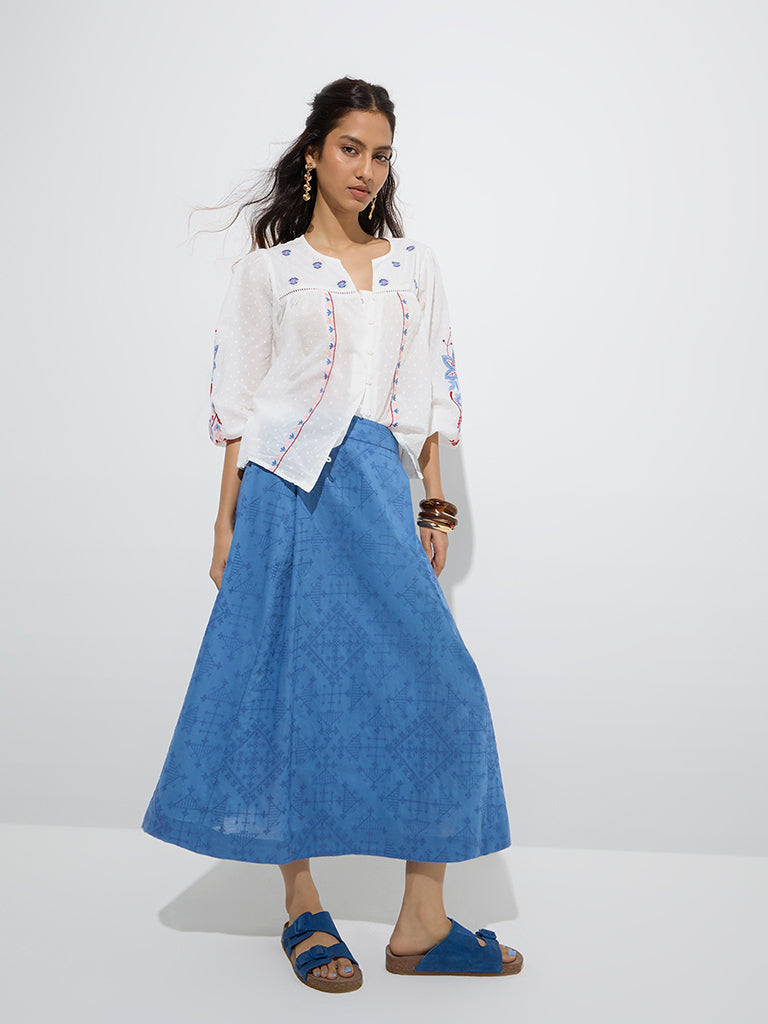 Bombay Paisley White Floral Printed Cotton Blouse