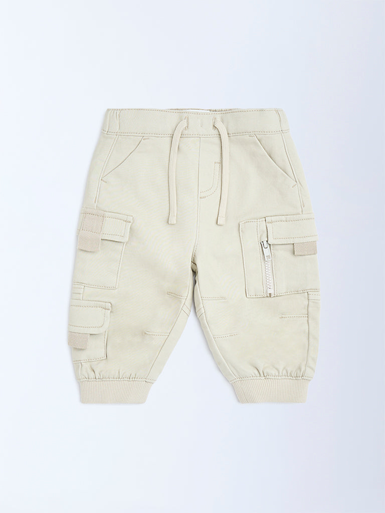 HOP Baby Beige Mid-Rise Cotton-Blend Joggers