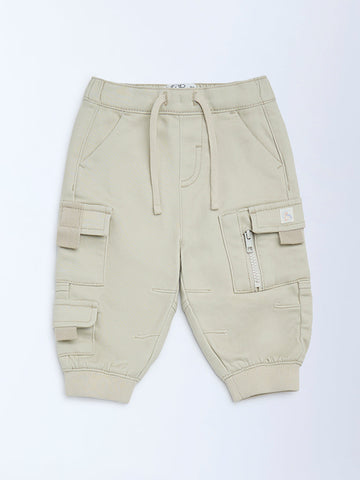 HOP Baby Beige Cargo-Style Mid-Rise Cotton-Blend Joggers