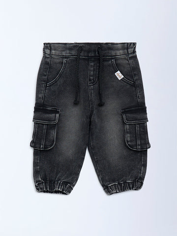 HOP Baby Black Faded Mid-Rise Denim Joggers