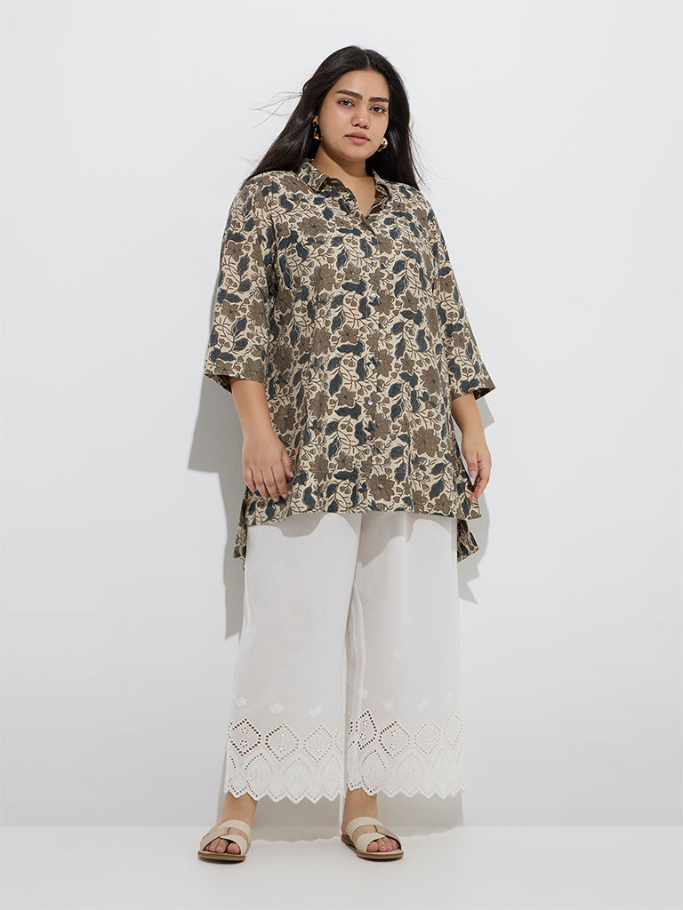 Diza White Schiffli Design Cotton Ethnic Pants