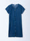 Gia Blue Solid Stitch-Detailed Denim A-Line Dress