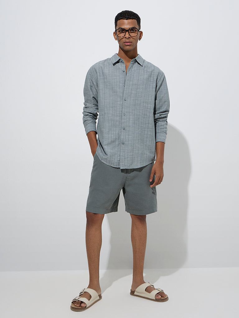 ETA Grey Self-Striped Relaxed-Fit Cotton Shirt