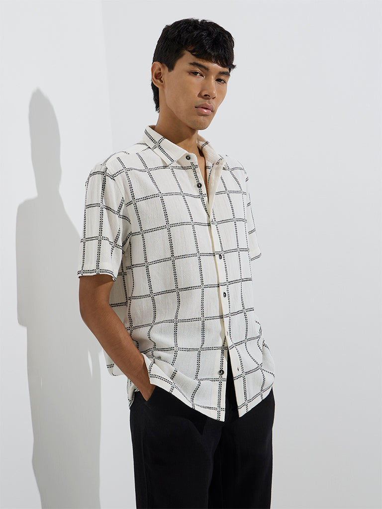 ETA White Checks Detailed Relaxed-Fit Cotton Shirt