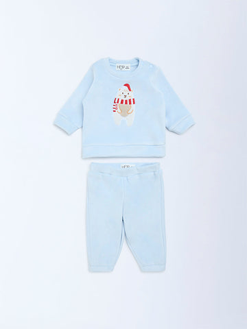 HOP Baby Blue Christmas-Themed Sweatshirt and Pants Set