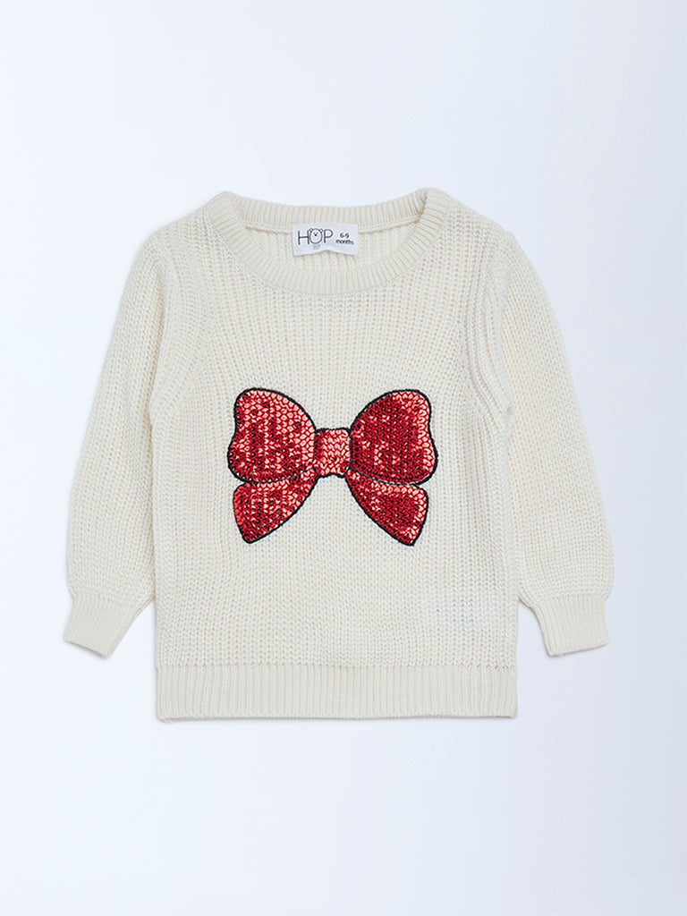 HOP Baby Cream Embellished Knitted Sweater