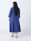 Diza Dark Blue Floral Embroidered A-Line Kurta