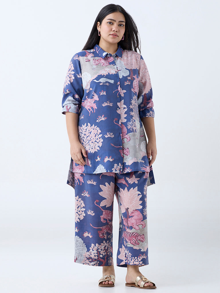 Diza Blue Forest-Themed Ethnic Pants