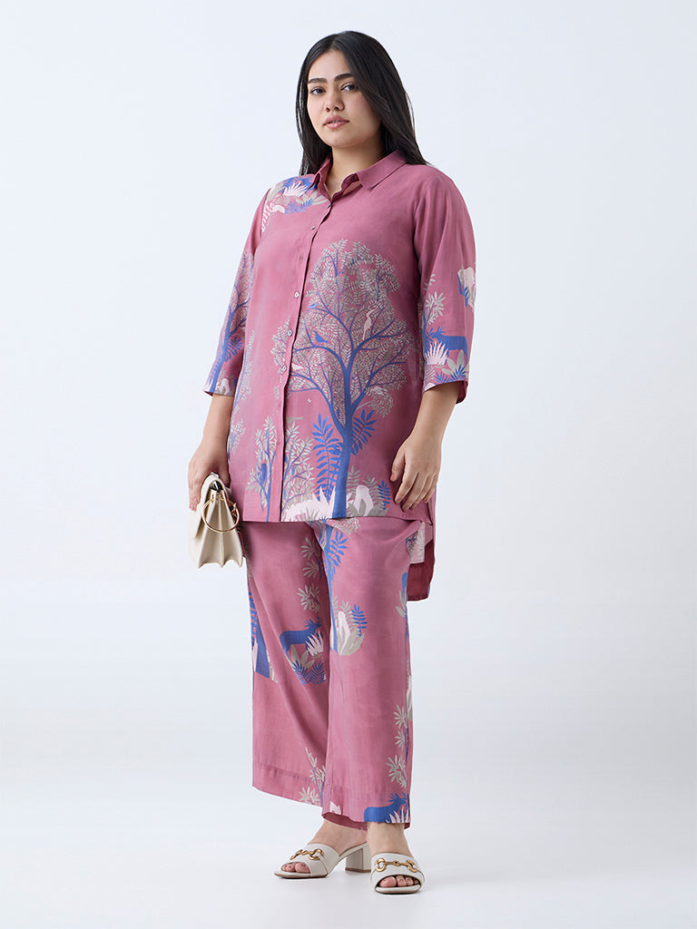 Diza Dusty Pink Forest-Themed Ethnic Pants