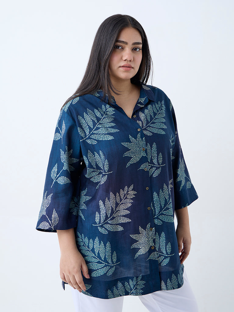 Diza Indigo Leaf Design Ethnic Tunic