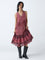Bombay Paisley Maroon Floral Pattern Cotton Tiered Dress