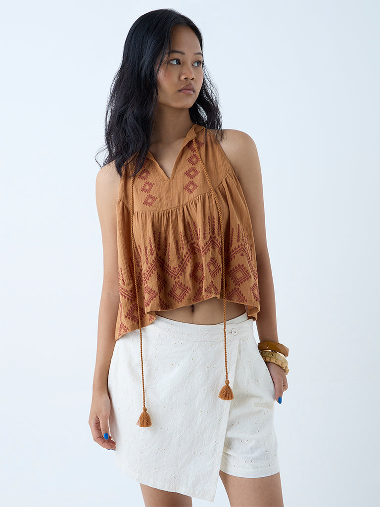 Bombay Paisley Mustard Embroidered Cotton Top