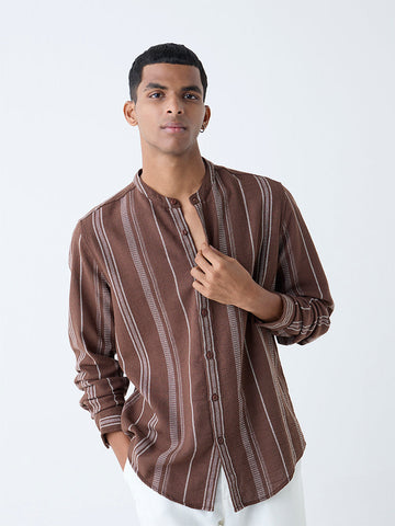 ETA Brown Striped Relaxed-Fit Cotton Shirt