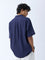 ETA Navy Crinkle-Texture Relaxed-Fit Cotton Shirt