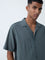 ETA Teal Crinkle-Textured Relaxed-Fit Cotton Shirt
