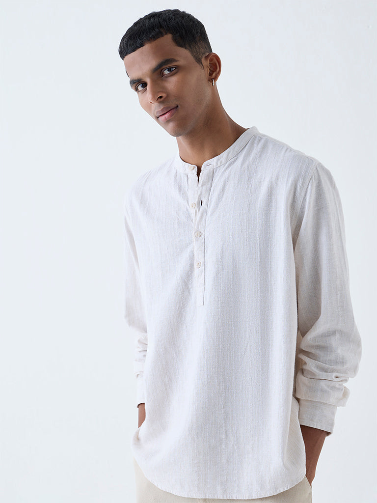 ETA Light Beige Solid Relaxed-Fit Cotton Shirt