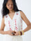 Bombay Paisley White Embroidered Cotton-Blend Waistcoat-Style Top