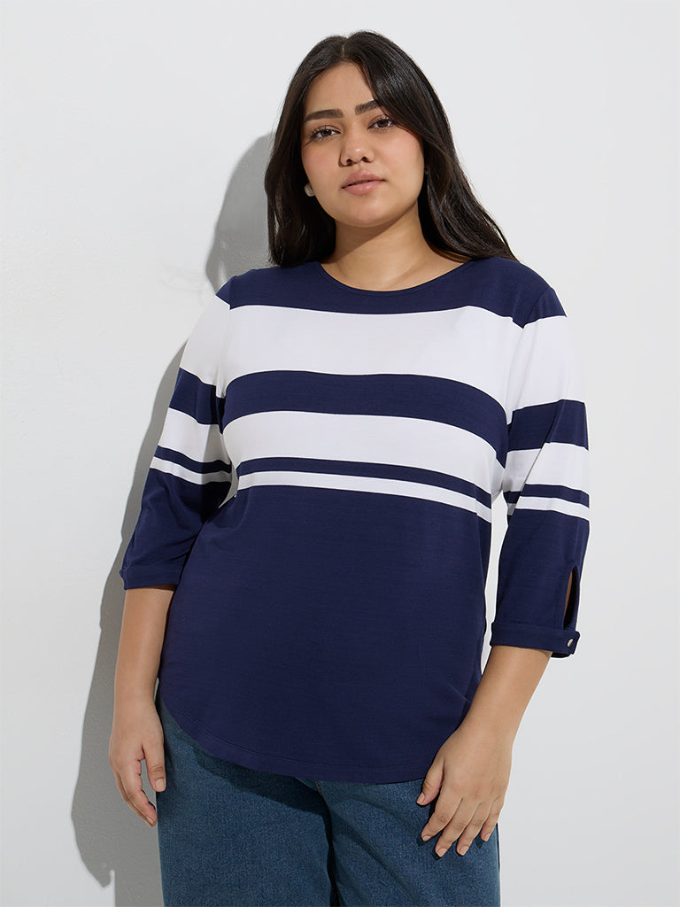 Gia Navy Colour-Blocked T-Shirt