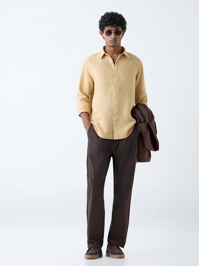 Ascot Mustard Solid Relaxed-Fit Cotton Shirt