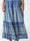 Bombay Paisley Indigo Printed Tiered Cotton Skirt