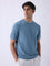 ETA Dusty Blue Woven-Textured Relaxed-Fit Cotton T-Shirt