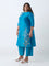Diza Teal Floral Embroidered A-Line Kurta