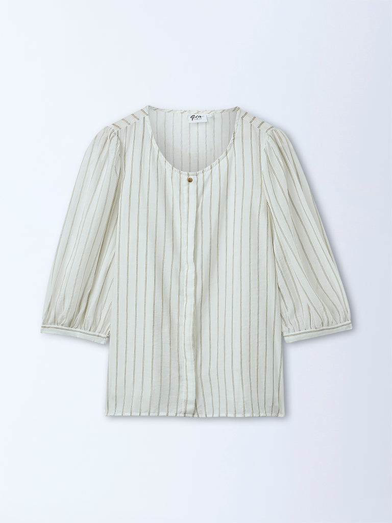 Gia White Striped Top