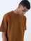 ETA Brown Self-Textured Relaxed-Fit Cotton-Blend T-Shirt