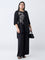 Diza Black Embroidered A-Line Kurti