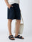 ETA Navy Solid Relaxed-Fit Mid-Rise Cotton Shorts
