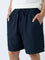 ETA Navy Solid Relaxed-Fit Mid-Rise Cotton Shorts