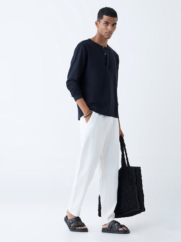 ETA Black Slim-Fit Cotton Henley T-Shirt