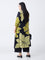 Diza Black Floral Design Cotton A-Line Kurta