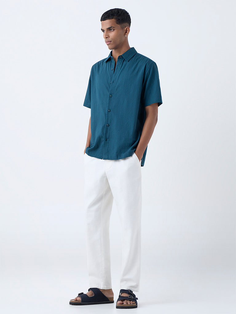 ETA Navy Self-Striped Relaxed-Fit Cotton Shirt