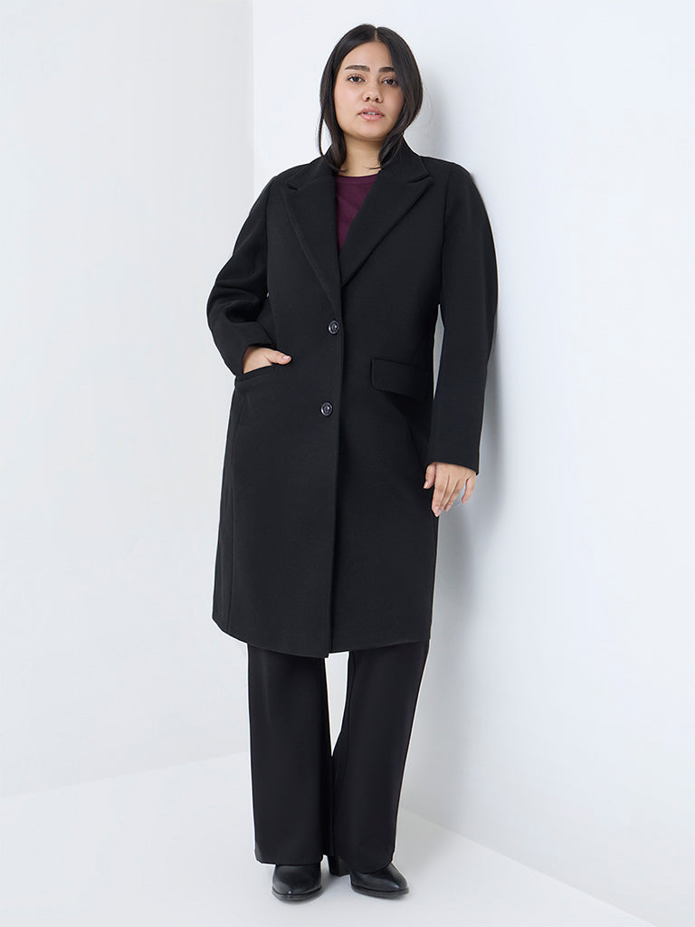 Gia Black Solid Trench Coat