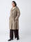 Gia Khaki Solid Hooded Long Coat
